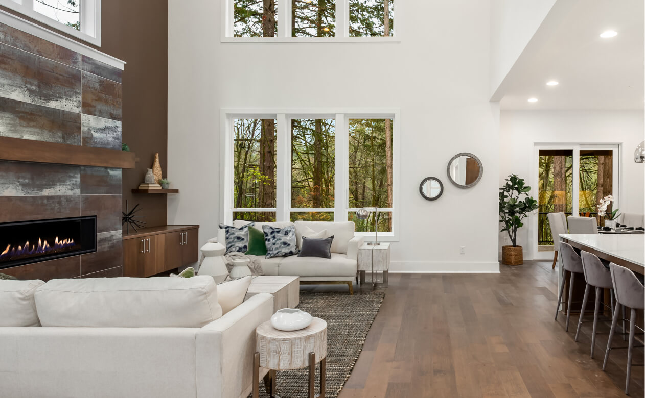 Dark stylized area rug in living room