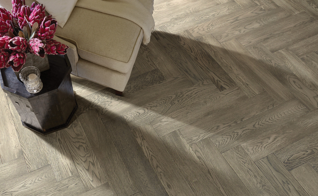 herringbone hardwood in grey tone