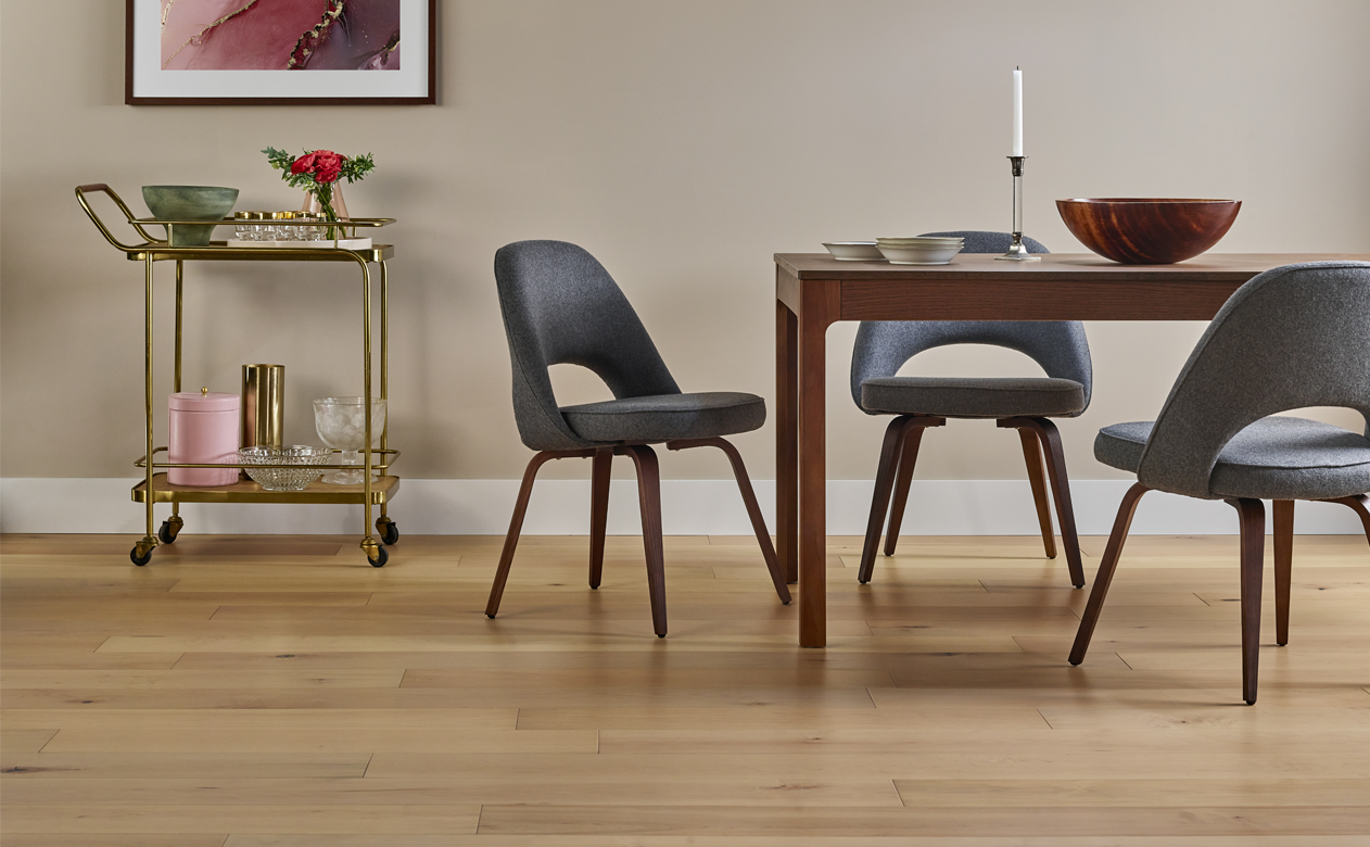 natural toned hardwood in dining room